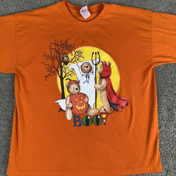 VINTAGE Atlas Sportswear Shirt Mens XL Orange Halloween Teddy Bear Graphic - Picture 3 of 12